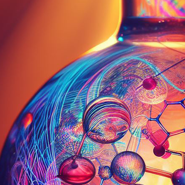 b1c4c292 e088 4911 9d99 afa063f3aefa AI generated image showing glassware and molecule-like structures with rays representing light